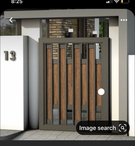 House Fence Design Metal, Gate Designs Modern Steel, Wooden Gate Design Modern Entrance, Wooden Gates Ideas, Home Entrance Gate, Front Gate Design Modern, Modern Gates And Fences, Modern Front Gate Design, Wooden Gate Designs