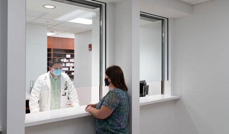 Richmond Medical Center Pharmacy Addition - University Hospitals | Designed by Hasenstab Architects | #InpatientPharmacy #RetailPharmacy #Compounding Pharmacy #USP797 #USP800 Hospital Pharmacy Design, Hospital Reception Design, Hospital Reception, Compounding Pharmacy, Radio Active, Hospital Pharmacy, Pathology Lab, Lab Design, Pharmacy Tech