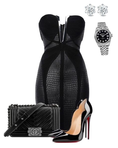 Chanel Black Dress, Nye Dress, Looks Black, Evening Outfits, Chanel Black, Edgy Outfits, Polyvore Outfits, Giuseppe Zanotti, Look Fashion