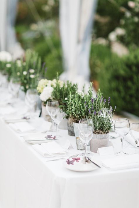 Herb Wedding Centerpieces, Herb Centerpieces, Herb Wedding, Lavender Wedding Theme, Wedding In France, Earthy Wedding, Provence Wedding, Rustic Wedding Table, Wedding Floral Centerpieces