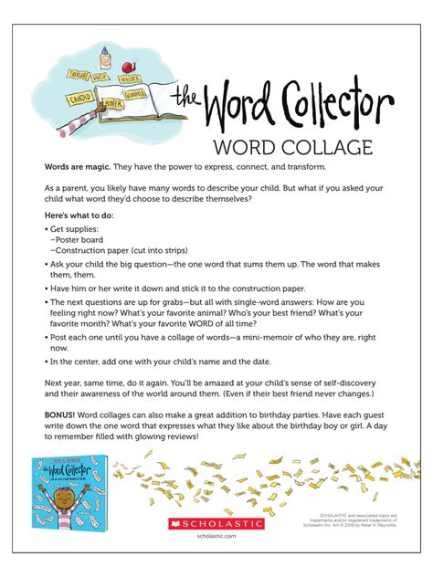 Word Of The Day Elementary School, One Word For Kids Book Activity, Hmh Into Reading 3rd Grade Module 1, Word Collector Activities, Word Collector Bulletin Board, The Word Collector Activities, Teacher Words, Peter Reynolds, Family Literacy