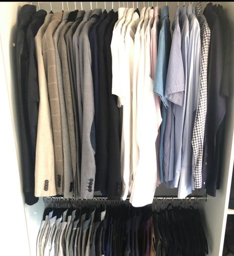 Wardrobe detox & transformation YourLifeStyld on Instagram: “When organising men’s wardrobes we always suggest splitting the clothes into smart/casual and then grouping items in colour order. In this…” Men’s Wardrobe Organisation, Wardrobe Organisation, Wardrobe Tips, The Clothes, Smart Casual, Wardrobe Rack, Wardrobe, On Instagram, Clothes