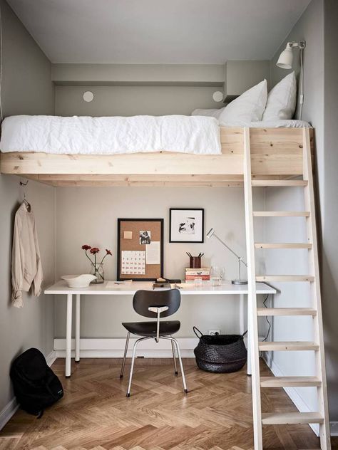 In one room - cozy duplex studio home - COCO LAPINE DESIGNCOCO LAPINE DESIGN Reka Bentuk Rumah Kecil, Small Space Design Ideas, Ideas Decorar Habitacion, Loft Beds For Small Rooms, A Loft Bed, Beds For Small Rooms, Loft Bed Plans, Diy Loft Bed, Small Room Design Bedroom