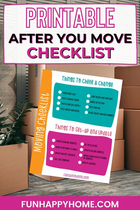 Settling in to a new home isn't easy, but these 7 things to do after you move can help! Plus, there's a free printable checklist! Moving Printables, Moving Advice, Start Pack, Moving Checklist, Free Checklist, Printable Checklist, Checklist Template, Moving Tips, Moving Company