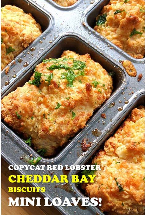 Cheddar Bay Biscuits Recipe, Pampered Chef Brownie Pan Recipes, Red Lobster Copycat, Pampered Chef Brownie Pan, Mini Bread Loaves, Mini Loaf Cakes, Red Lobster Cheddar Bay Biscuits, Cheddar Bay Biscuits, Pampered Chef Recipes