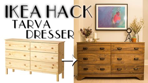 The IKEA Tarva Dresser is made out of solid pine wood. It is the perfect canvas to hack. I wanted to elevate the Tarva Dresser into a elegant, rustic, and industrial focal point in any bedroom. DIY IKEA Tarva Dresser Hack Supplies Wood Conditioner Wood Stain Handle Pull Safety Glasses Ear / Sound Protection Disposable … Continue reading "IKEA Tarva Dresser Hack DIY" Ikea Tarva Dresser Hack, Tarva Ikea, Tarva Dresser Hack, Diy Mirrored Furniture, Ikea Malm Nightstand, Ikea Malm Dressing Table, Ikea Mirror Hack, Tarva Dresser, Ikea Dresser Hack