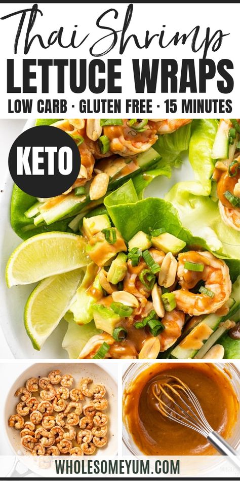 Spicy Thai Shrimp, Lettuce Wraps With Peanut Sauce, Salat Wraps, Lettuce Wraps Healthy, Shrimp Lettuce Wraps, Keto Shrimp Recipes, Lettuce Wraps Recipe, Keto Shrimp, Thai Shrimp