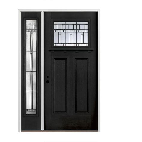 Exterior Door With Sidelights, Black Interior Front Door, Craftsman Exterior Door, Exterior Doors With Sidelights, Door With Sidelights, Prehung Exterior Door, Interior Front Door, Black Front Door, Traditional Front Doors