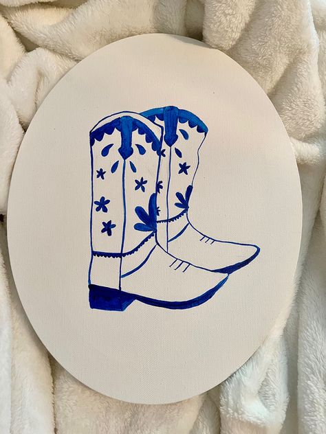 Acrylic painting of cowboy boots Cowboy Boots Acrylic Painting, Cowboy Pottery Painting, Staff Inspiration, Vinyl Record Painting Ideas, Record Painting Ideas, Western Pottery, Vinyl Record Painting, Record Painting, Diy Pottery Painting