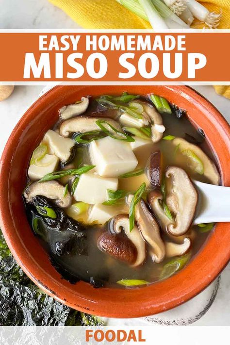 No need to eat out or order in the next time you want to indulge in savory miso soup. This foolproof recipe features earthy shiitakes, green onions, and dried seaweed, and it comes together in under thirty minutes. Read more to add this rich, delicious soup to your collection of homemade homeruns. #miso #soup #foodal Easy Miso Soup Recipe, Easy Miso Soup, Miso Soup Recipe Easy, Cooking Knowledge, Simple Soups, Miso Soup Recipe, Stews Recipes, Dried Seaweed, Bariatric Diet