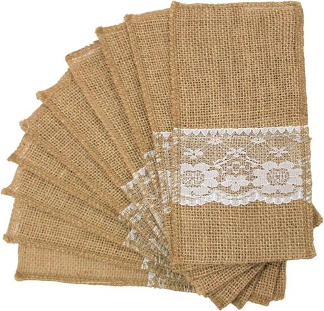 PRICES MAY VARY. Material: Hassian Burlap & Lace Measures:W*L 4" x 8.5" , Pocket depth approx 4.3'' Quanlity ：Made of both beautiful and strong natural burlap with soft white lace, add a whimsical and elegant touch to your plate settings Design:Well sewn,soft burlap bag decorated with floral lace,detailed with just a touch of lace, look like they will hold up amazingly well.Adds a nice pop of colour to your holiday table.Easy storage and Washable. Multi-Function: Great for Christmas tableware,si Bridal Shower Table Setting, Napkin Holder Wedding, Amber Wedding, Bridal Shower Table, Setting Table, Bridal Shower Tables, Christmas Tableware, Cutlery Holder, Burlap Lace