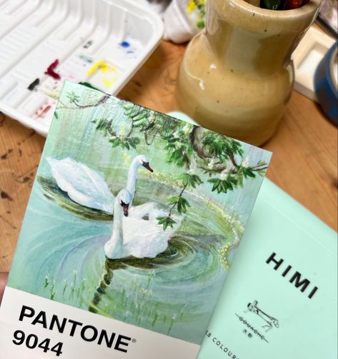 Pantone Art Aesthetic, Painting On Pantone Cards, Pantone Challenge Gouache, Pantone Card Painting, Pantone Postcard Art, Pantone Painting, Pantone Postcards, Pantone Cards, Pantone Challenge