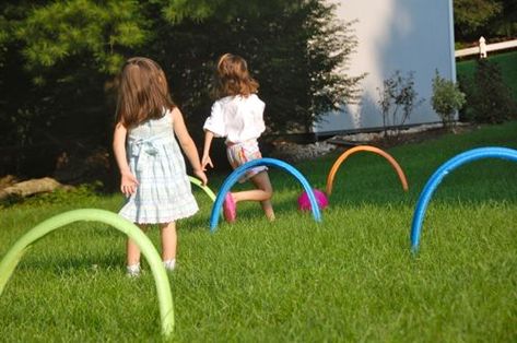 Pool Noodle Croquet Kid Friendly Backyard, Outside Games, High Tea Party, Easy Backyard, Pool Noodles, Backyard Games, Budget Backyard, Backyard Fun, Outdoor Games