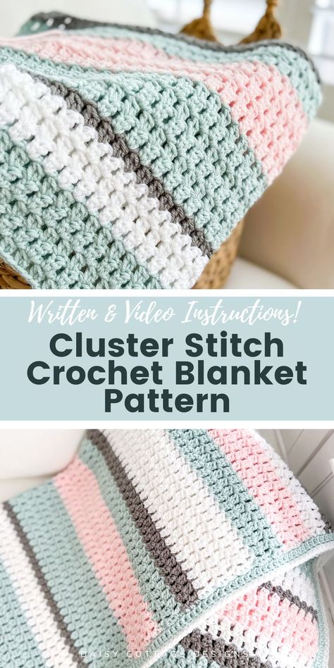 Motifs Afghans, Crochet Cluster Stitch, Blanket Stitches, Crochet Blanket Tutorial, Modern Crochet Blanket, Crochet Throw Pattern, Crochet Unique, Crochet Blanket Pattern Easy, Crochet Afghan Patterns Free