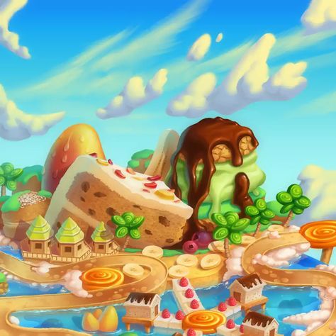 Cookie Jam, Happy Farm, Candy House, Candy Theme, Image Background, Game Background, Affinity Designer, Flash Art, Landscape Illustration