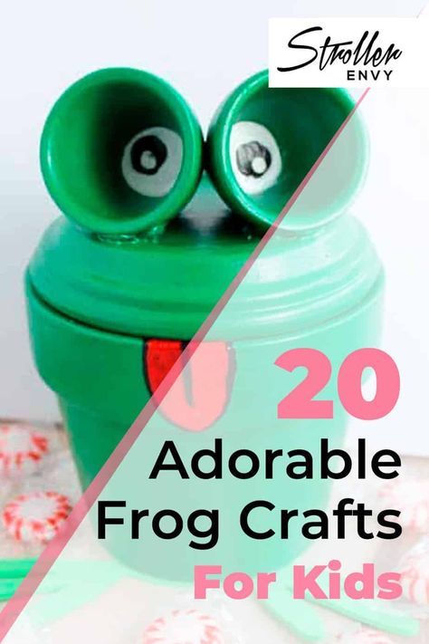 20 DIY frog crafts for kids that can be made out of common craft supplies. These are great activities that your child will love! #strollerenvy #frogcraftsforkids Diy Frog Christmas Ornaments, Frog Crafts For Adults, Diy Frog Crafts, Frog Crafts For Kids, Frog Decorations, Diy Frog, Rainy Day Activity, Origami Frog, Paper Bag Puppets