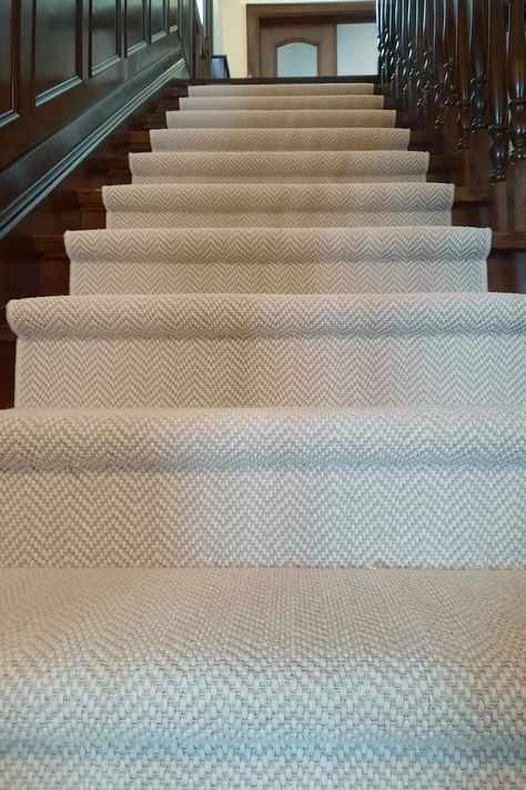 Herringbone  Cortenaer Wool Carpet stair runner Carpet Stair Runner, Landing Ideas, Carpet Staircase, Living Room Redo, Chevron Carpet, Custom Area Rugs, Floor Remodel, Room Redo, Stair Runner Carpet