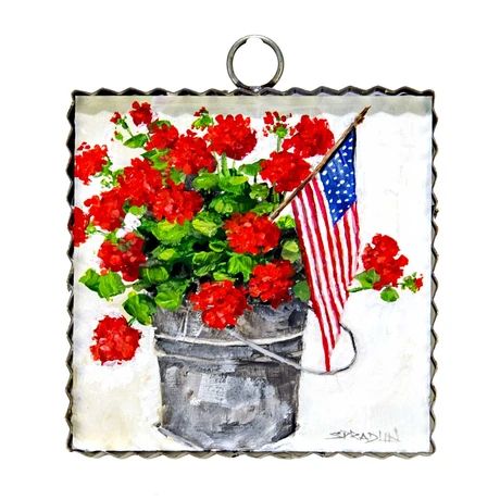 The Round Top Collection – Miss Cayce's Wonderland Mini Gallery, Tin Buckets, American Flag Wall Art, Tin Bucket, Round Top Collection, American Flag Wall, Red Geraniums, Americana Decor, Mini Bucket