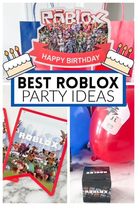 Roblox balloons and cake topper. Roblox Birthday Party Activities, Roblox Birthday Party Food Ideas, Roblox Birthday Games, Birthday Roblox Party Ideas, Roblox Crafts For Kids, 8 Yr Birthday Party Ideas Boy, Roblox Birthday Party Games, Boys 9th Birthday Party Ideas, Roblox Party Games