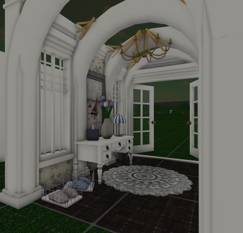 Bloxburg House Ideas Vintage Outside, Bloxburg Realistic Entrance, Bloxburg Gateway Ideas, Bloxburg Conservatory, European Bloxburg House, Greenhouse Ideas Bloxburg, Bloxburg House Inspo Exterior Realistic, Bloxburg Realistic Mudroom, Bloxburg Mansion Entryway