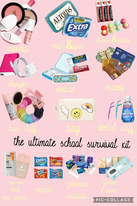 Get your kids ready for the new school year with this essential ! Includes everything from supplies to snacks to clothes. #backtoschool #schoolsupplies #backtoclass #teacherlife https://whispers-in-the-wind.com/back-to-school-bag-essentials-you-didnt-know-you-needed-but-totally-do/?back-to-school-prep-a-checklist-to-help-you-get-organized Stuff For School Ideas, 6th Grade Emergency Kit, Safety Kit For School, Middle School Survival Kit, Back To School Survival Kit, Bag Necessities, School Emergency Kit, Middle School Survival, Romanticising School