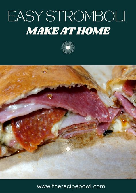 stromboli cut showing melted cheese, pepperoni, ham, hard salami, How To Make Stromboli Homemade, Simple Stromboli Recipe, Pilsbury Pizza Dough Recipes Stromboli, Freezing Homemade Stromboli, Pizza Inn Stromboli Recipe, Easy Stromboli, Stromboli Recipe Easy, Chicken Alfredo Pizza, Alfredo Pizza