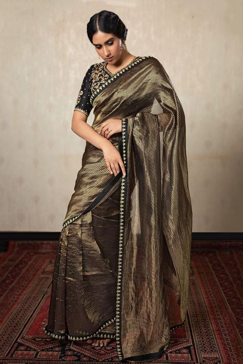 Buy Green Organza Silk Embroidery Marodi Scoop Neck Work Saree With Blouse For Women by PUNIT BALANA Online at Aza Fashions. Saree With Sleeveless Blouse, Lengha Blouse Designs, Chanderi Silk Saree, Saree For Women, Embroidered Border, Black Saree, Stylish Blouse Design, Stylish Sarees, Blouse For Women