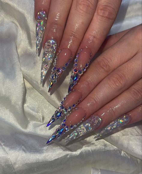 Silver Stilletos Nails, Sparkly Stiletto Nails, Xl Stiletto Nails, Glitter Stiletto Nails, Purple Marble Nails, Watercolor Nails, Sparkling Nails, Grad Nails, Birthday 25