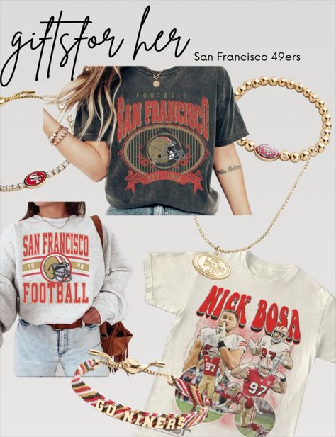 For the Football Girlies ✨ San Francisco 49ers finds to get you through the season! #nickbosa #49ers #sanfrancisco #football #sf49ers 49ers Outfit, Nick Bosa, Sf 49ers, Shirt Football, San Francisco 49ers, Football Shirt, Red And Gold, Football Shirts, San Francisco