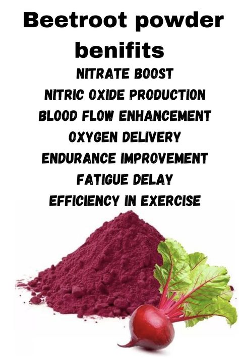 Nitrate Boost: Beetroot powder is rich in nitrates. Nitric Oxide Production: Nitrates convert to nitric oxide. Blood Flow Enhancement: Nitric oxide widens blood vessels, improving flow. Oxygen Delivery: Increased flow delivers more oxygen to muscles. Endurance Improvement: Enhanced oxygen may boost exercise endurance. Fatigue Delay: Nitric oxide might delay onset of fatigue. Efficiency in Exercise: Particularly noted in endurance activities like running or cycling. Nitric Oxide Benefits, Beet Root Powder, Nitric Oxide Supplements, Beet Root, Beetroot Powder, Healthy Blood Pressure, Nitric Oxide, Men's Health, Mixed Berries