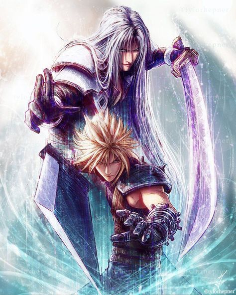 Cloud Final Fantasy Vii, Cloud And Sephiroth, Sephiroth Cloud, Cloud Sephiroth, Sketch Painting, Final Fantasy Vii, Final Fantasy, Sketch, Anime