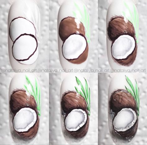 Coconut Nails, Cute And Easy Nails, Fruit Nail Designs, Summer Nails Ideas, Summer Nails 2024, Mickey Nails, Colors Nails, Fruit Nail Art, 3d Nail Art Designs