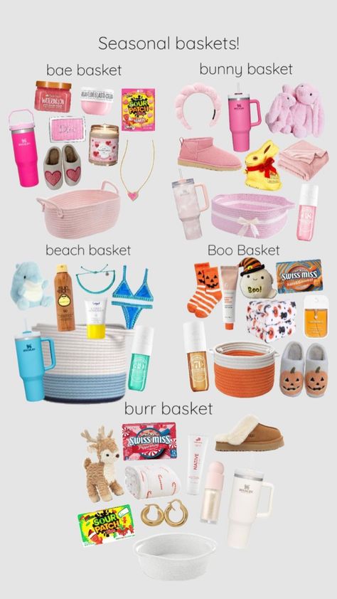 Cute Creative Things To Make, Things To Get From Michaels, Truly Gift Basket, Pink Bday Basket, Cheap Basket Ideas, Cute Brrr Basket, Little Christmas Gift Ideas, Burr Basket Ideas Under 20$, Slincare Basket