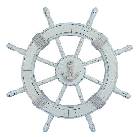 Brunk Wooden Ship Wheel Sculpture Finish: White Ship Wheel Decor, Distressed White Wood, Starfish Decor, Wheel Decor, Ship Wheel, Nautical Wall Art, Nautical Gifts, Wooden Ship, Lake Cottage