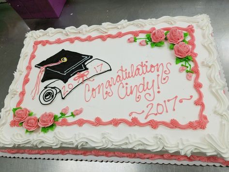 Grad Sheet Cake Ideas, Sheet Cake Graduation Cakes, Grad Sheet Cake, Pink Grad Cake, Graduation Sheet Cake Ideas, Graduation Sheet Cakes, Baking Tricks, Dairy Queen Cake, Grad Cakes