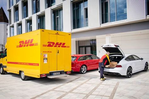 Car Delivery, Delivery Pictures, Mobile Computing, Connected Car, Audi Cars, Car Trunk, Package Delivery, Fuel Economy, Dhl Express