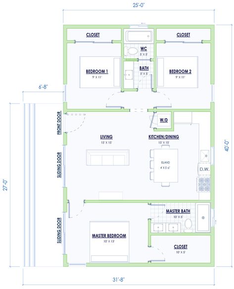 3 Bedroom, 2 Bathroom, 1000 sq ft, starting at $289K+. This design boasts a stackable washer/dryer, two sliding doors, a generous living/dining area, a full-size kitchen with an island, accent lighting, and a dishwasher. The spacious master bedroom features a walk-in closet and an en-suite bathroom with double sinks. 1000 Sq Ft Adu, Small House Plans Under 1000 Sq Ft 3 Bedroom, 1000sq Ft House Plans 3 Bedroom, 3 Bedroom Adu Plans, 800 Sq Ft House Plans 3 Bedroom, 1100 Sq Ft House Plans 3 Bedroom, Simple House Plans 3 Bedroom 2 Bath, 1000 Sq Ft House Plans 3 Bedroom, Floor Plans 1000 Sq Ft