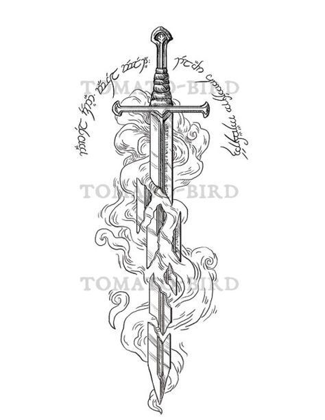 Lord Of The Rings Tattoo Ideas, Lotr Tattoo Ideas, Narsil Tattoo, Smaug Tattoo, Hobbit Tattoo, Tolkien Tattoo, Lotr Tattoo, Rings Tattoo, Bible Tattoos