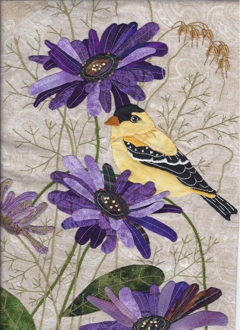 Flower Quilts Applique, Bird Quilt Blocks, Modern Quilt Blocks, Landscape Art Quilts, Bird Applique, Landscape Quilt, Fabric Postcards, Flower Quilts, Applique Quilt Patterns