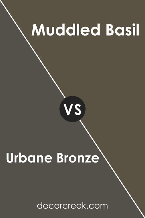 Urbane Bronze SW 7048 by Sherwin Williams vs Muddled Basil SW 7745 by Sherwin Williams Warm Interior Paint Colors, Muddled Basil, Sherwin Williams Urbane Bronze, Green Exterior Paints, Sherwin Williams Green, Green House Exterior, Urbane Bronze, Diy Closet Doors, Brown Paint Colors