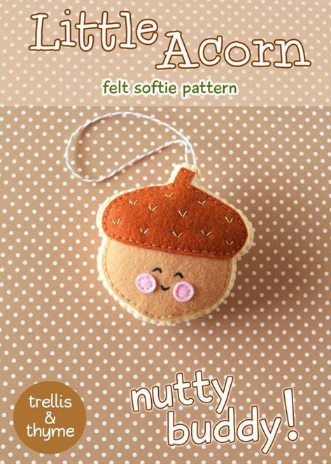 PDF Pattern Little Acorn Pattern Kawaii Felt Ornament | Etsy Kawaii Felt, Acorn Pattern, Stem Stitch, Felted Acorns, Felt Ornaments Patterns, Felt Toys Patterns, Baby Mobil, Trendy Sewing Patterns, Basic Embroidery