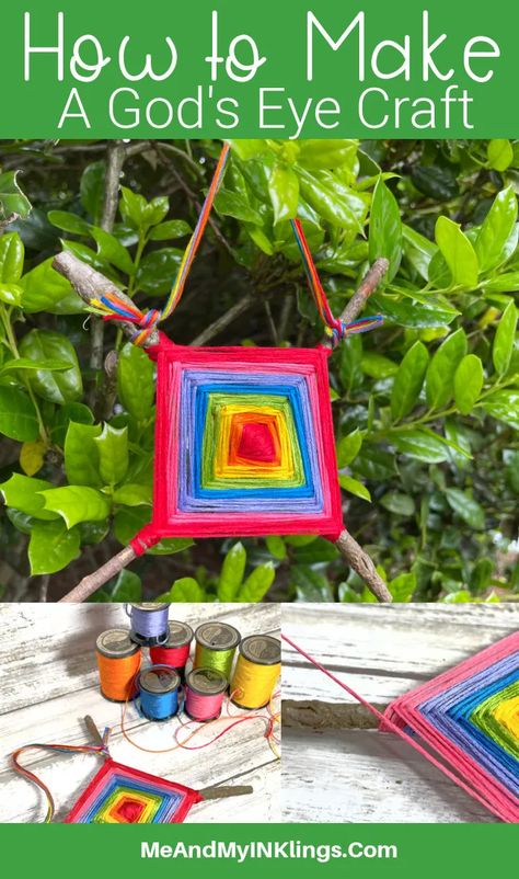 How to Make a God's Eye Craft with Embroidery Floss - Laura Kelly's Inklings God's Eye Craft How To Make, God's Eye Craft, Embroidery Floss Crafts, God's Eye, Anchor Embroidery, Popular Crafts, Yarn Craft, Gods Eye, Kid Craft