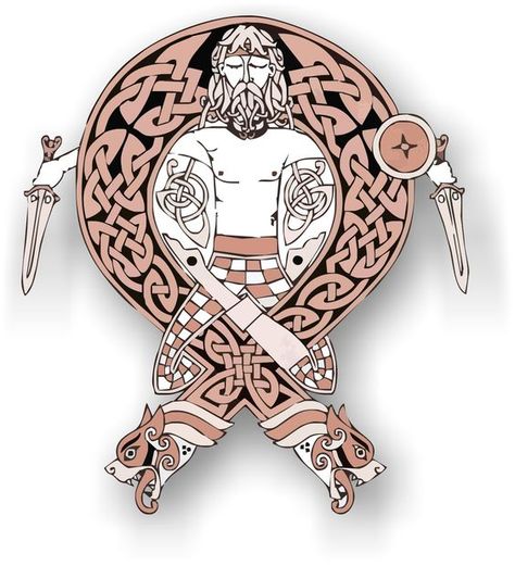 Dagda: In Irish legend, the Dagda is an important father figure deity.   He is a powerful figure who wields a giant club that can both kill and resurrect men.   The Dagda was the leader of the Tuatha de Danaan, and a god of fertility and knowledge.   His name means "the good god." Celtic Warrior Tattoos, Warrior Symbols, Celtic Tattoo Designs, Art Viking, God Tattoo, Celtic Warrior, Celtic Gods, Celtic Warriors, Celtic Tattoo