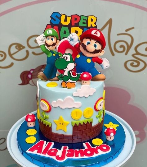 Mario Bros Cake Ideas, Supermario Cakes, Mario Bros Birthday Cake, Super Mario Bros Cake, Video Game Cake, Princess Peach Party, Mario Bros Birthday Party Ideas, Mario Birthday Cake, Toddler Birthday Cakes