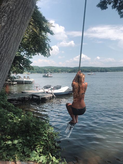 summertime aesthetic rope swing lakeside upstate New York Upstate New York Summer, Upstate New York Aesthetic, Rainy Lake House Aesthetic, Lake House Aesthetic Friends, Dock Aesthetic Lake, Minnesota Cabin, Lake George New York Summer, Cabin Summer, Summertime Aesthetic