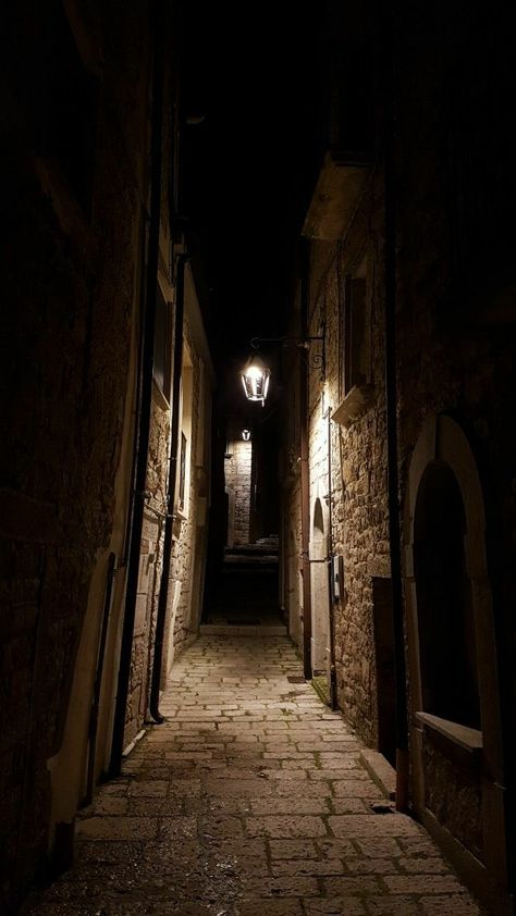 Abandoned Streets Night, Dark Alleyway, Victorian Street, City Streets Photography, Stone Road, Dark Street, Night Sights, Medieval Houses, Rocky Horror Picture