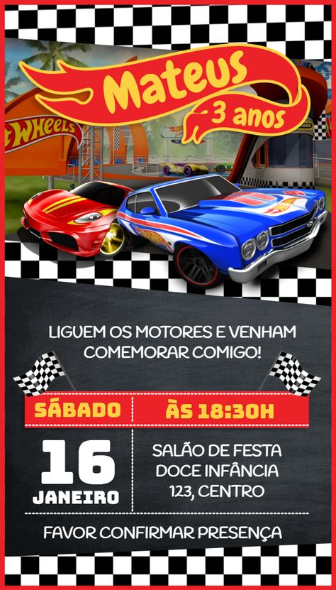 Edita gratis con nuestro editor online | Design by Idesign Personalizados | Invitación de cumpleaños de Hot Wheels Hot Wheels Invitations, Online Design, Birthday Ideas, Free Printables, Collage, Birthday, Pins, Quick Saves, Design