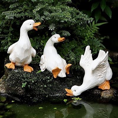 Goose Sculpture, Goose Craft, Duck Statue, Front Porch Garden, Animal Decorations, Outdoor Ornaments, Patio Pond, Duck Decor, Fairy Crafts