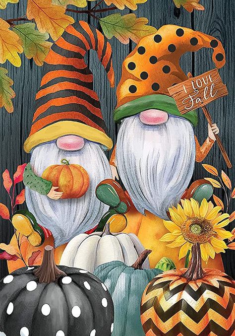 Gnome Painting, Autumn Gnomes, Gnome Wallpaper, Flag Image, Gnome Cards, Gnome Fall, Fall Gnomes, Pumpkin Cross Stitch, Paint Crafts