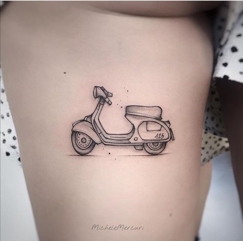 Vespa Tattoo Design, Ducati Tattoo, Moped Tattoo, Cherie Tattoo, Scooter Tattoo, Vespa Tattoo, Lower Leg Tattoos, Vespa 50, Vespa Px